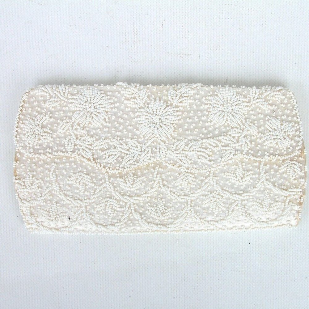 Vintage ADG Fashion Imports Evening  Beaded Cream/Ivory Clutch Purse Formal